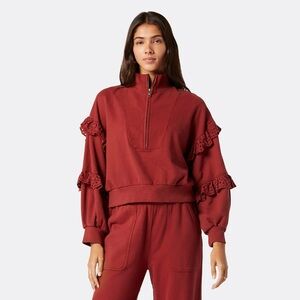 Joie | Camille Cotton Half Zip Eyelet Lace Sweatshirt